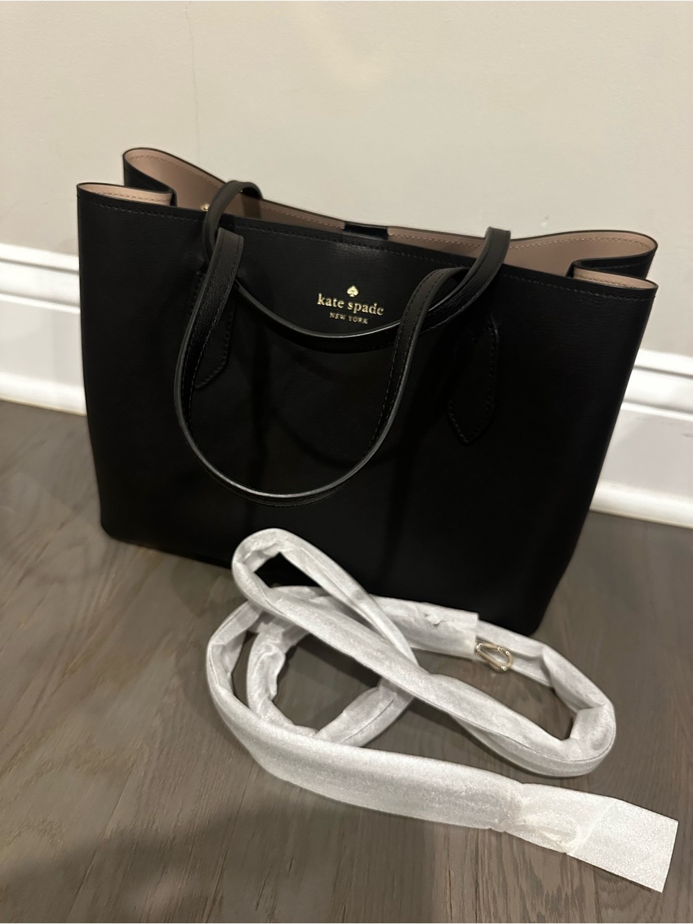 kate spade Black Leather Tote with Gold Logo